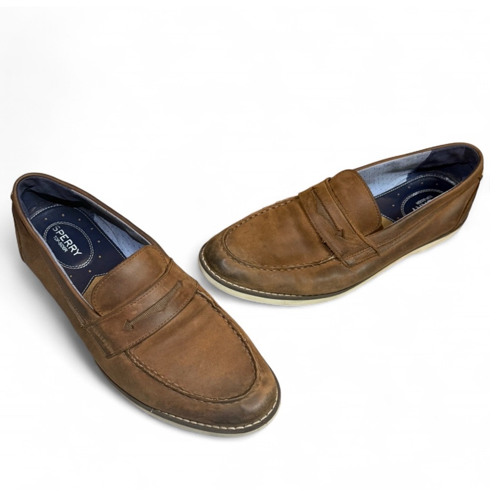 Penny Loafers Top-Siders Sperry Mens Slip On, 11 M Brown Leather Shoes STS22372